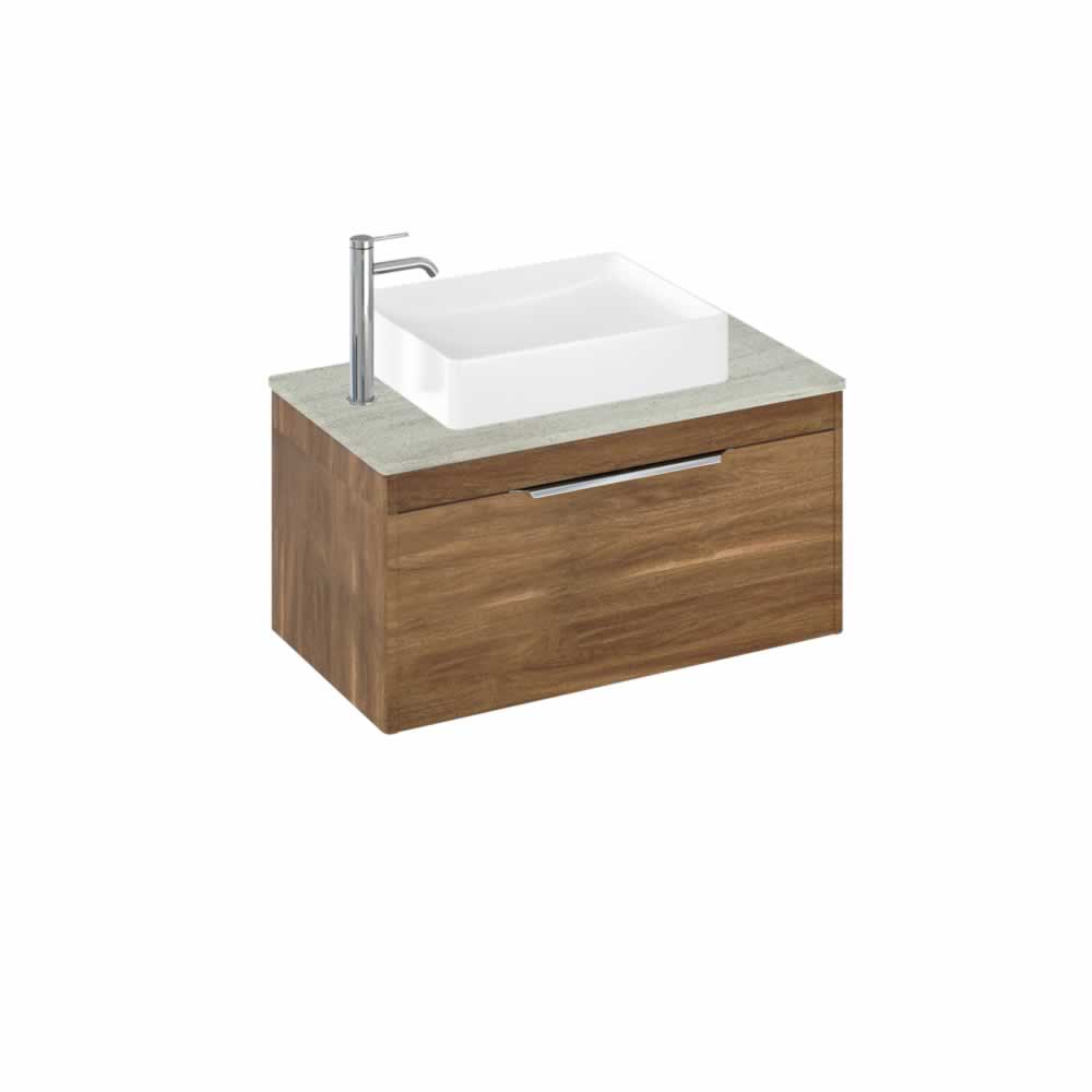 Shoreditch 85cm single drawer Caramel with Concrete Haze Worktop and Quad Countertop Basin